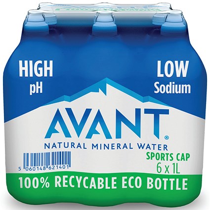 Avant Natural Mineral Water, Sportscap Plastic Bottle, 1 Litre, Pack of 6