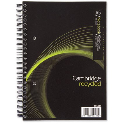 Cambridge Notebook Recycled Wirebound 70gsm Sidebound Ruled 100pp A5 [Pack 10]
