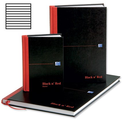 Black n Red Book Casebound 90gsm Ruled 192 Pages Foolscap 324x203mm [Pack 5]