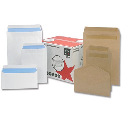 5 Star Envelopes Lightweight Pocket Gummed 80gsm Manilla 229x102mm [Pack 1000]