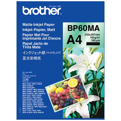Brother A4 Photo Paper, Matte, 145gsm, Pack of 25