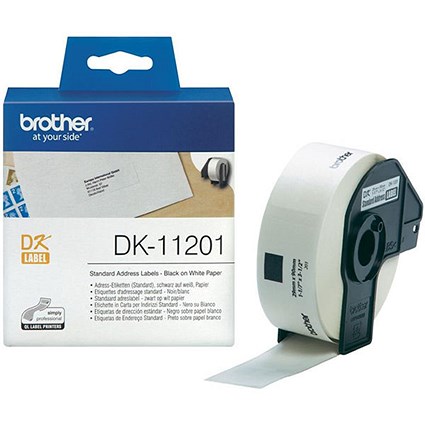 Brother DK-11201 Standard Address Label, Black on White, 29x90mm, White, 400 Labels Per Roll Brother DK-11201 Standard Address Label, Black on White, 29x90mm, White, 400 Labels Per Roll