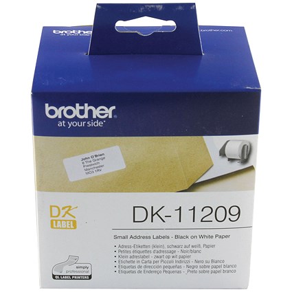 Brother DK- 11209 Small Address Paper Labels, Black on White, 29mmx62mm, Pack of 800