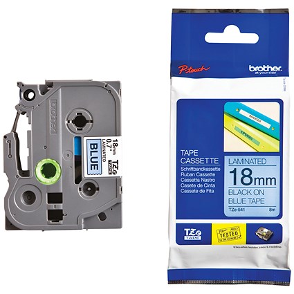 Brother P-Touch TZe-541 Label Tape, Black on Blue, 18mmx8m