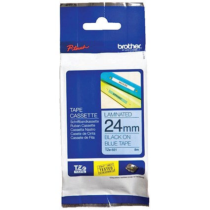 Brother P-Touch TZe-551 Label Tape, Black on Blue, 24mmx8m