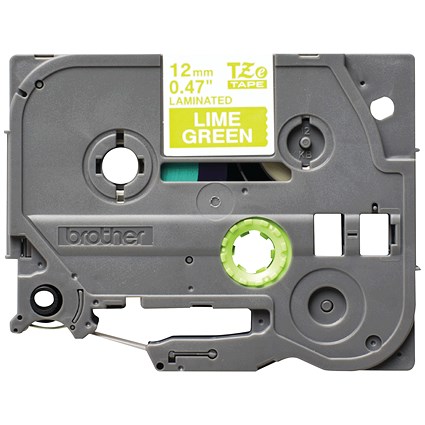 Brother P-Touch TZe-MQG35 Label Tape, White on Lime Green, 12mmx5m