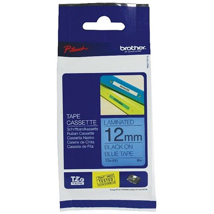 Brother P-Touch TZe-531 Label Tape, Black on Blue, 12mmx8m