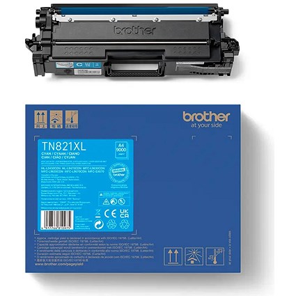 Brother TN821XLC High Yield Toner Cartridge, Cyan