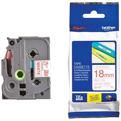 Brother P-Touch TZe-242 Label Tape, Red on White, 18mmx8m