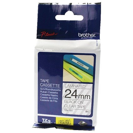 Brother P-Touch TZe-151 Label Tape, Black on Clear, 24mmx8m Brother P-Touch TZe-151 Label Tape, Black on Clear, 24mmx8m