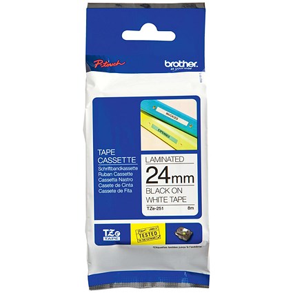 Brother P-touch TZE Label Tape, 24mmx8m, Black on White, Ref TZE251