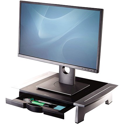 Fellowes Office Suites Monitor Stand with Drawer, Adjustable Height, Black and Silver