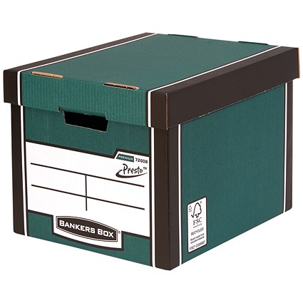 Bankers Box Premium Presto Tall Storage Box, Green, Pack of 5