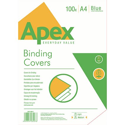 Fellowes Apex Binding Covers / 230gsm / Leathergrain / Blue / A4 / Pack of 100