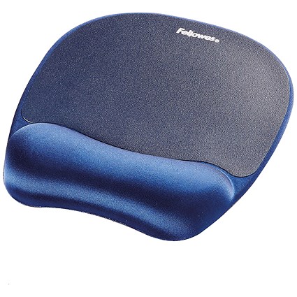 Fellowes Memory Foam Mouse Mat, With Wrist Rest, Blue Fellowes Memory Foam Mouse Mat, With Wrist Rest, Blue