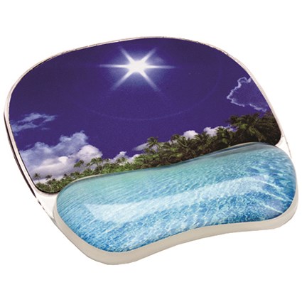 Fellowes Photo Gel Mouse Mat, With Wrist Rest, Tropical Beach Design