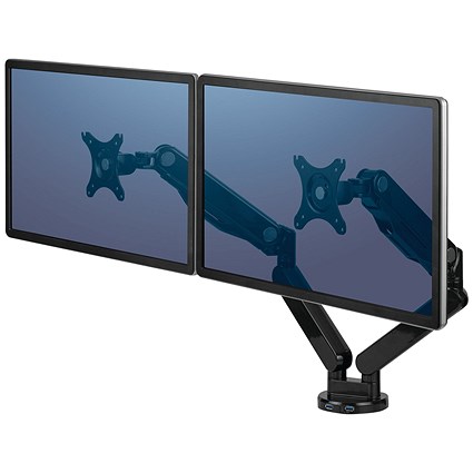 Fellowes Platinum Series Deskclamped Dual Monitor Arm, Adjustable Height, Black