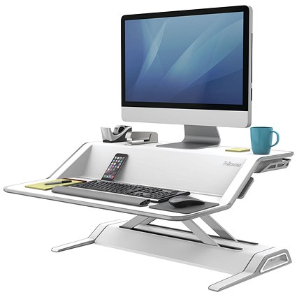 Fellowes Lotus Tabletop Sit Stand Smooth Lift Counterbalance Technology Workstation, Adjustable Height, White