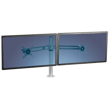 Fellowes Lotus Sit Stand Workstaion Dual Monitor Arm, Adjustable Height, Silver Fellowes Lotus Sit Stand Workstaion Dual Monitor Arm, Adjustable Height, Silver