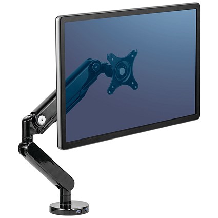 Fellowes Platinum Series Deskclamped Single Monitor Arm, Adjustable Height, Black