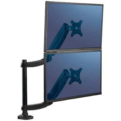 Fellowes Platinum Series Deskclamped Dual Stacking Monitor Arm, Adjustable Height, Black