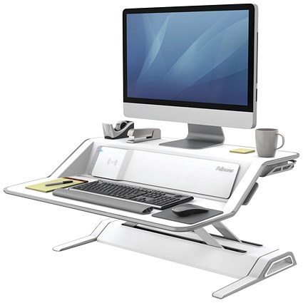 Fellowes Lotus DX Tabletop Sit Stand Workstation, Adjustable Height, White