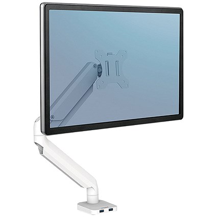 Fellowes Platinum Series Deskclamped Single Monitor Arm, Adjustable Height, White