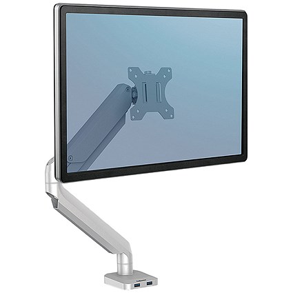 Fellowes Platinum Series Deskclamped Single Monitor Arm, Adjustable Height, Silver