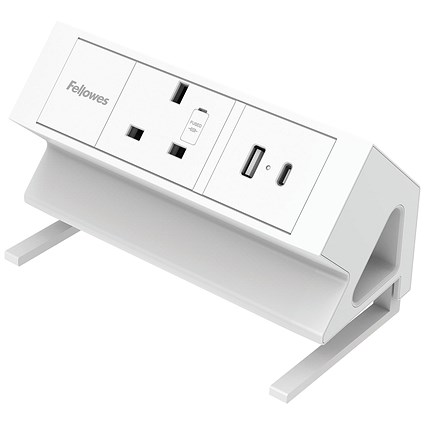 Fellowes Power Desk Type G UK/IE 1 Socket 1 USB-A + 1 USB-C Port White