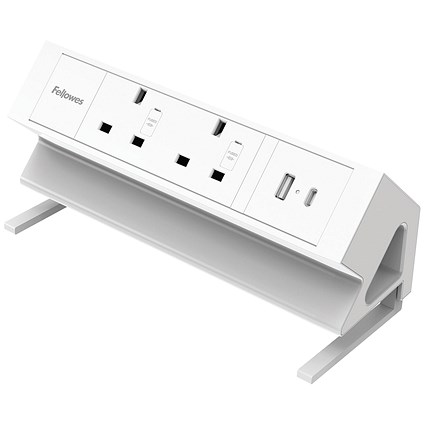 Fellowes Power Desk 2 Type G UK/IE 2 Sockets 1 USB-A + 1 USB-C Port White