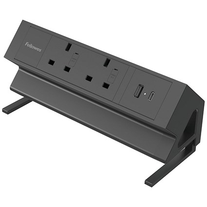Fellowes Power Desk 2 Type G UK/IE 2 Sockets 1 USB-A + 1 USB-C Port Black