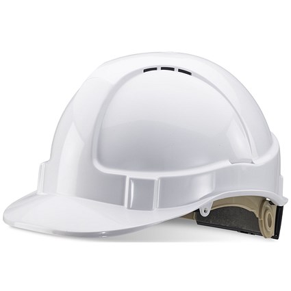 Beeswift Wheel Ratchet Vented Safety Helmet, White Beeswift Wheel Ratchet Vented Safety Helmet, White
