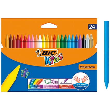 Bic Kids Plastidecor Crayons, Long-lasting, Sharpenable, Vivid Assorted Colours, Pack of 24