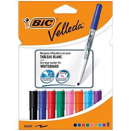 Bic Velleda 1741 Whiteboard Marker, Bullet Tip, Assorted, Wallet of 8