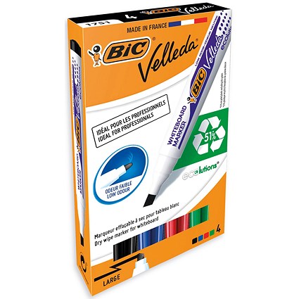 Bic Velleda 1751 Whiteboard Marker, Chisel Tip, Assorted Colours, Pack of 4 Bic Velleda 1751 Whiteboard Marker, Chisel Tip, Assorted Colours, Pack of 4