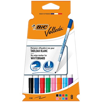 Bic Velleda Drywipe Marker 1721, Bullet tip, Assorted Colours, Pouch of 8 Bic Velleda Drywipe Marker 1721, Bullet tip, Assorted Colours, Pouch of 8