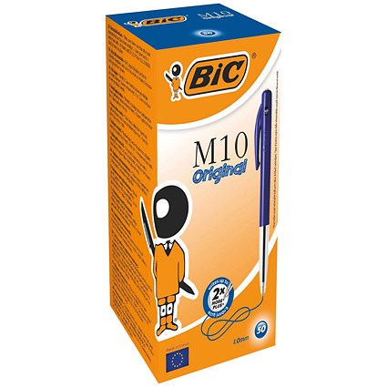 Bic M10 Clic Ball Pen Retractable, Blue, Pack of 50