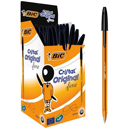 Bic Cristal Fine Ballpoint Pen, Black, Pack of 50