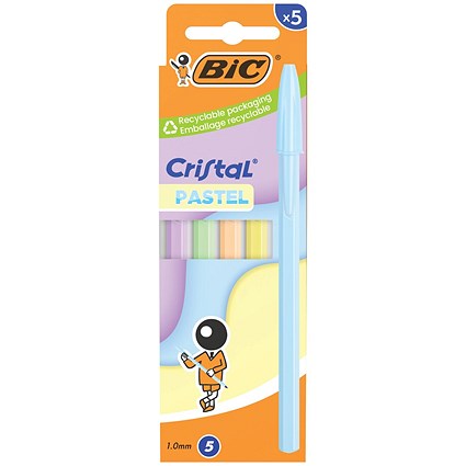Bic Cristal Ball Pen Assorted Pastel Barrel Blue Ink (Pack of 5)