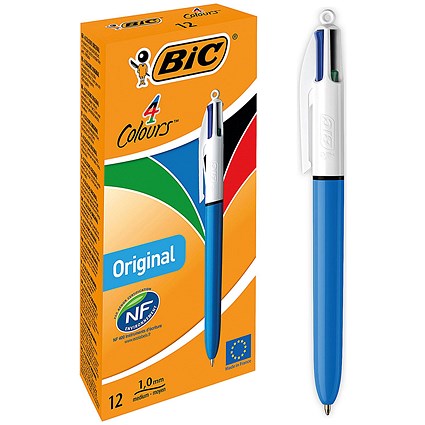 Bic 4-Colour Ball Pen, Blue Black Red Green, Pack of 12
