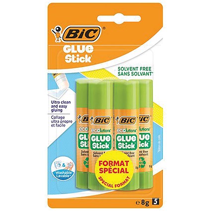 Bic Ecolutions Glue Stick Solvent Free 8g Pack of 5