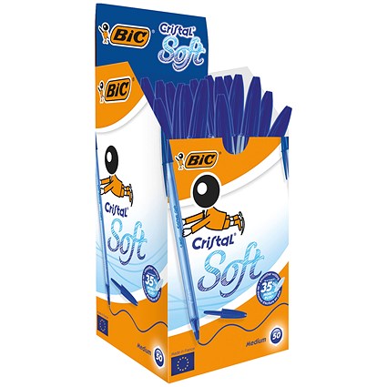 Bic Cristal Soft Ball Pen, Blue, Pack of 50