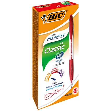 Bic Atlantis Refresh Ballpoint, Red, Pack of 12