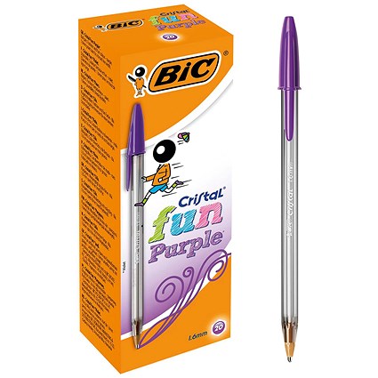 Bic Cristal Fun Ballpoint Pen, Purple, Pack of 20