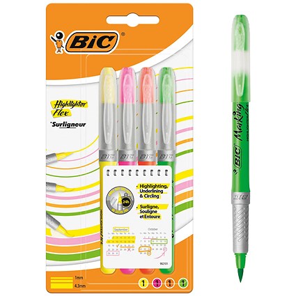 Bic Highlighter Flex Brush Tip Assorted Colours (4 Pack)