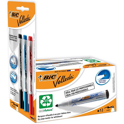 Velleda Drywipe Marker, Bullet, Black, Pack of 15