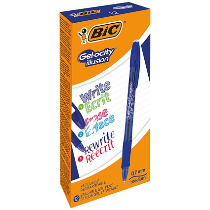 Bic Gel-ocity Illusion Erasable Pen Medium Blue (Pack of 12)