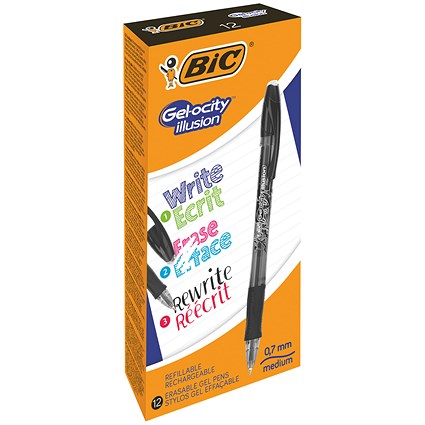 Bic Gel-ocity Illusion Erasable Pen Medium Black (Pack of 12)