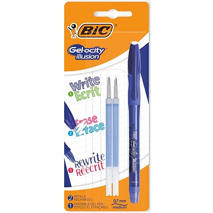 Bic Gel-ocity Illusion Gel Pen Erasable Plus 2 Refills Blue
