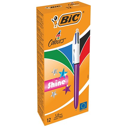 Bic 4 Colours Shine Ballpoint Purple Barrel Pack of 12